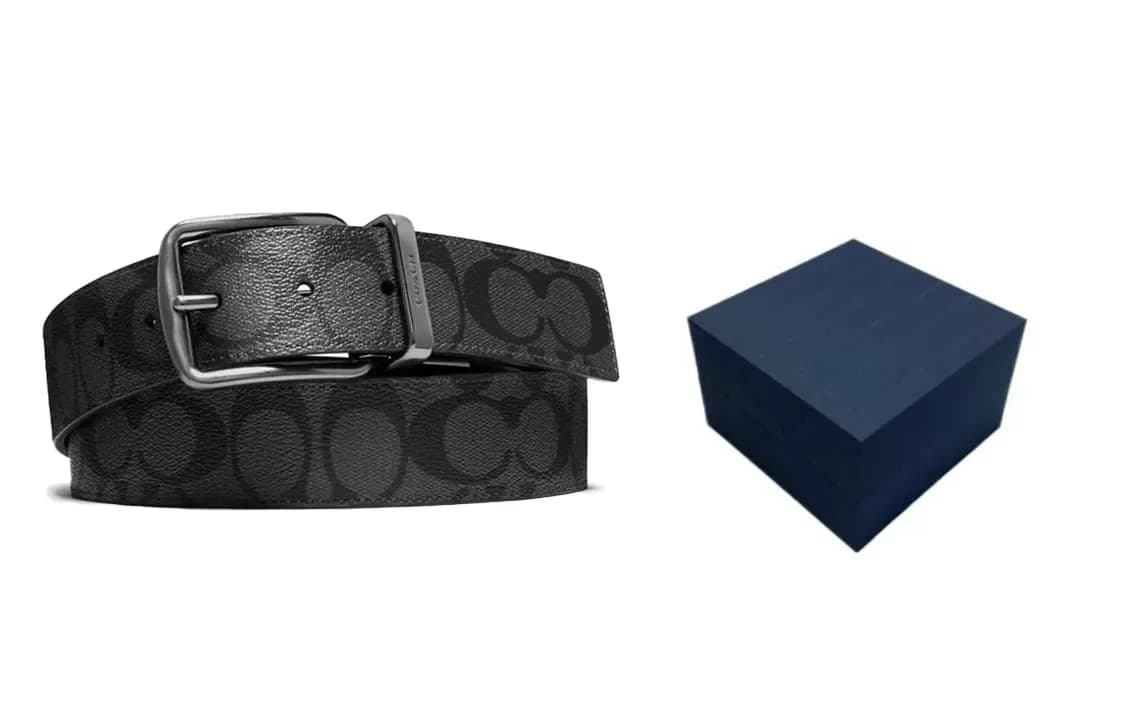 COACH Leather Belts Men's Black Width 3.8cm 10