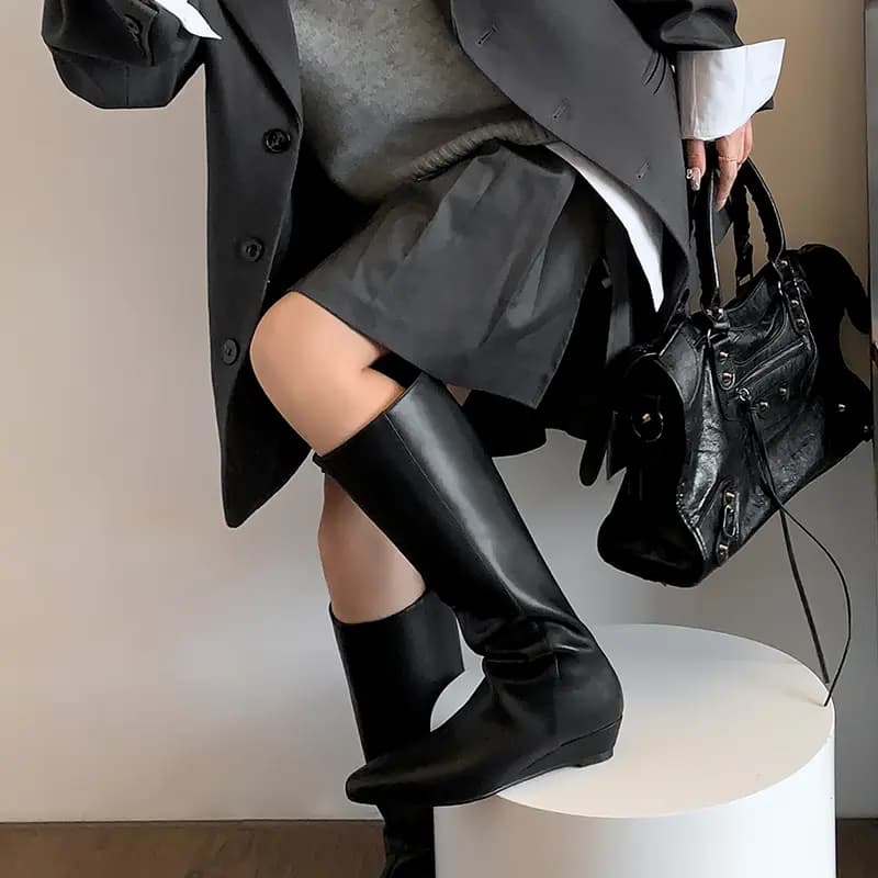 Echo&yolo Knee-high Boots 4cm Qadın Qara 7