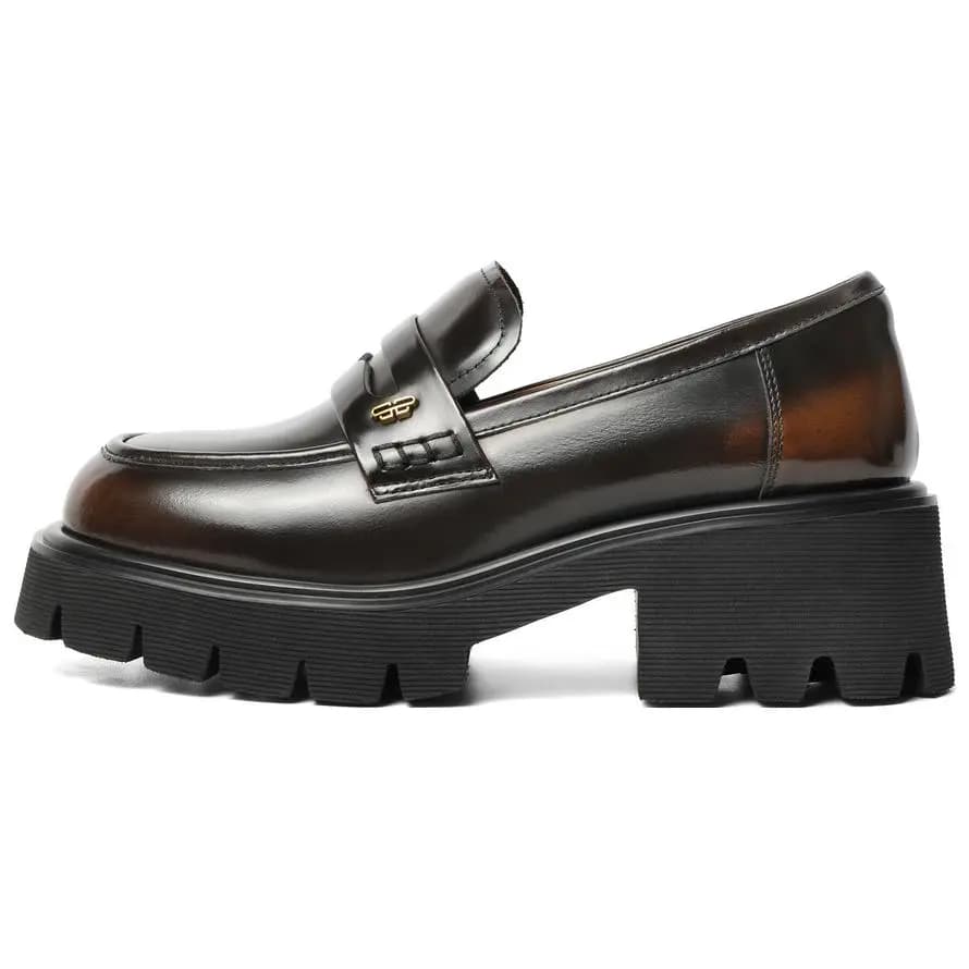 BELLE Cowhide Leather School Style Hand-Polished Seagull Vintage Texture Thick Sole JK Loafers Women's