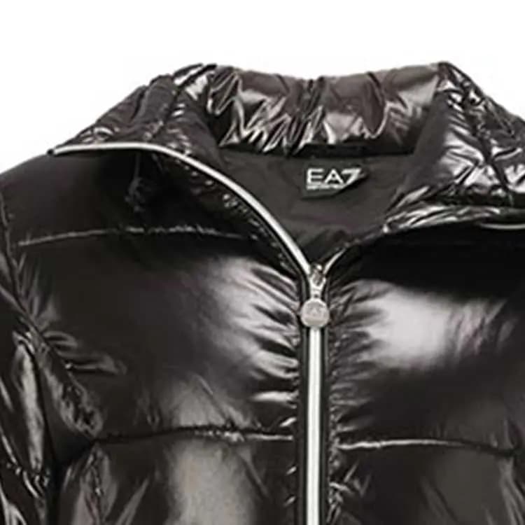 EMPORIO ARMANI EA7 Solid Shiny Casual Hooded Puffer Jacket Women's Black 5