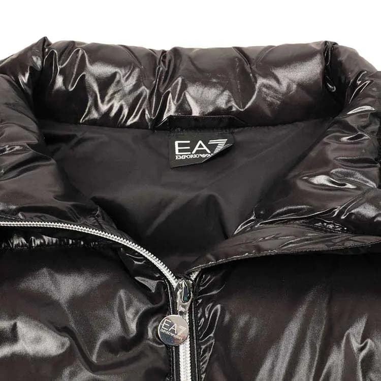 EMPORIO ARMANI EA7 Solid Shiny Casual Hooded Puffer Jacket Women's Black 6