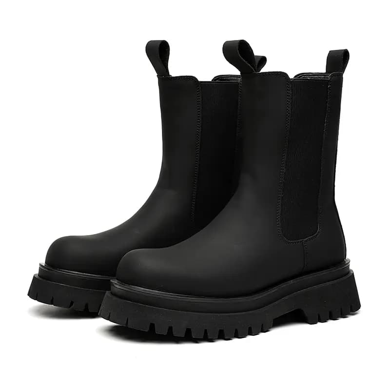 Cachiotti Microfiber Leather Thick Sole Vintage Fashion Versatile Short Chelsea Boots Men's Black 2