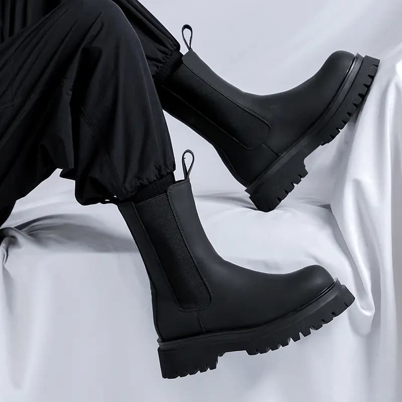 Cachiotti Microfiber Leather Thick Sole Vintage Fashion Versatile Short Chelsea Boots Men's Black 7