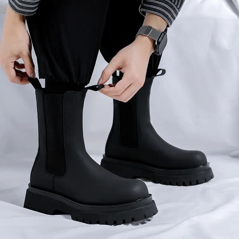 Cachiotti Microfiber Leather Thick Sole Vintage Fashion Versatile Short Chelsea Boots Men's Black 8