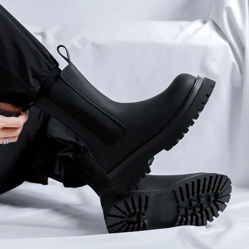 Cachiotti Microfiber Leather Thick Sole Vintage Fashion Versatile Short Chelsea Boots Men's Black 9