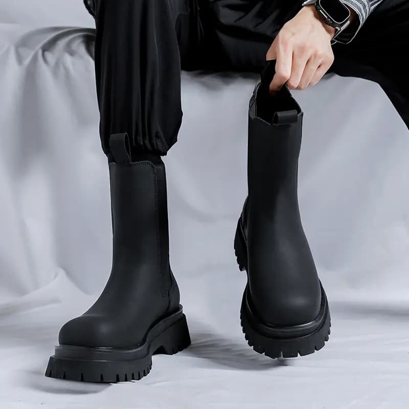 Cachiotti Microfiber Leather Thick Sole Vintage Fashion Versatile Short Chelsea Boots Men's Black 6