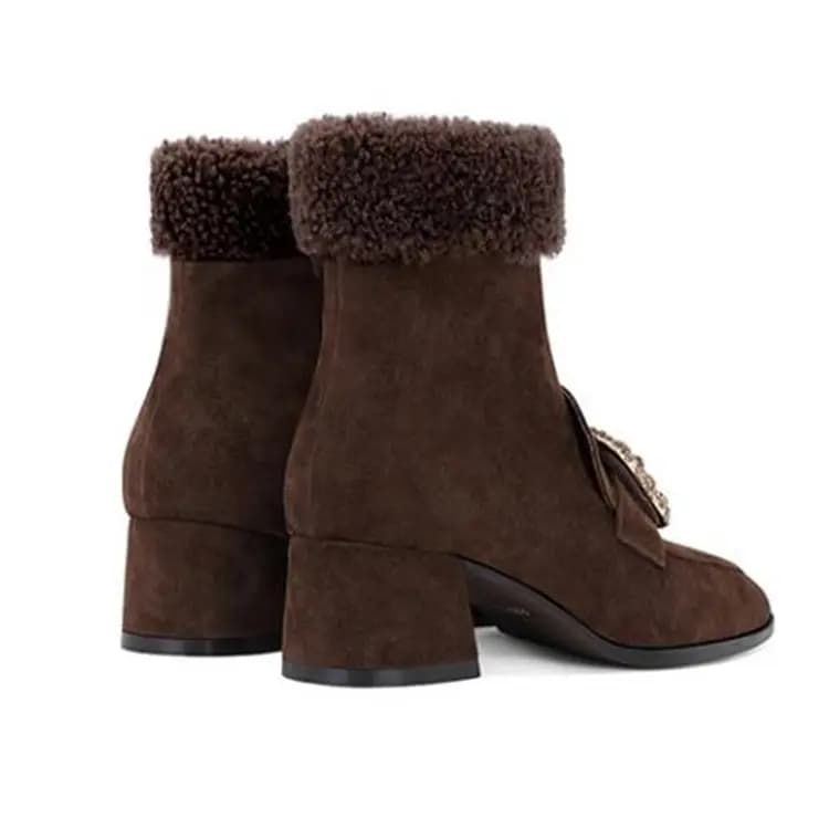 JESSICA SOPHIA Rhinestone Buckle Square Toe Chunky Heel Fashion Short Boots 4.5cm Women's 6