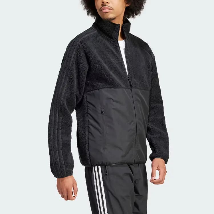 Adidas Originals Polar Fleece Full-Zip Top Velvet-feel Coat Men's Black 4