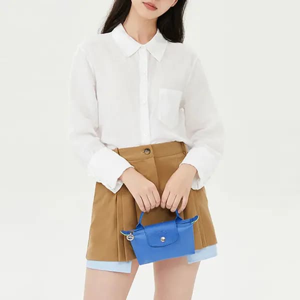 LONGCHAMP Le Pliage Green Dəri və Kətan Çanta Qadın Mavi 8