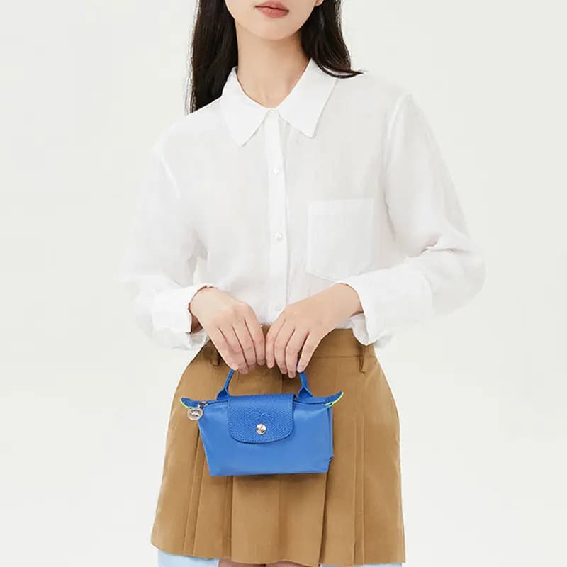 LONGCHAMP Le Pliage Green Dəri və Kətan Çanta Qadın Mavi 6