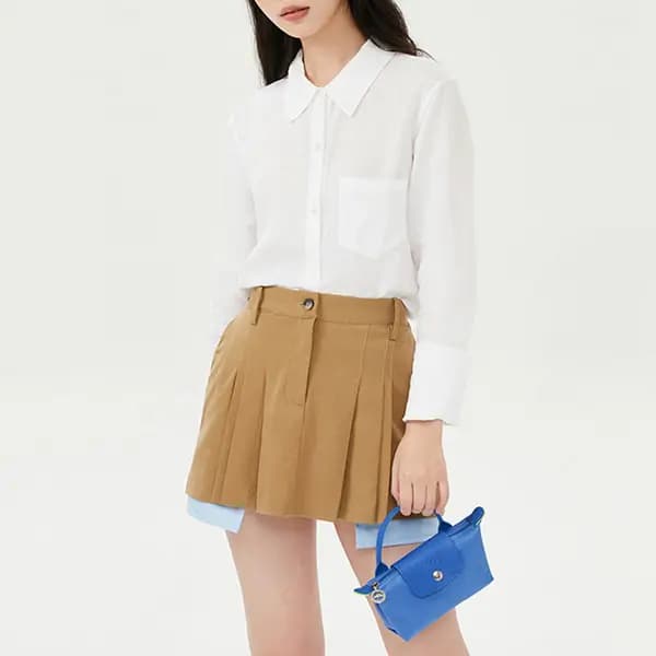 LONGCHAMP Le Pliage Green Dəri və Kətan Çanta Qadın Mavi 7