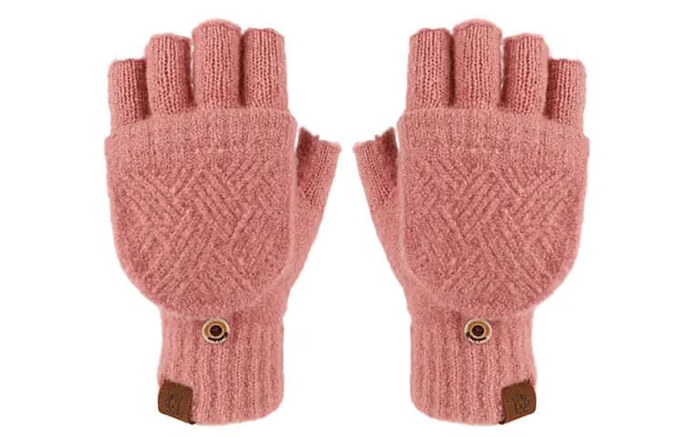 AAJF Half Finger Warm Flip Cover Diamond Pattern Dual Use Coldproof Thick Knit Gloves Women's 5
