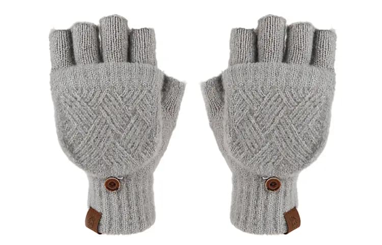 AAJF Half Finger Warm Flip Cover Diamond Pattern Dual Use Coldproof Thick Knit Gloves Women's 9