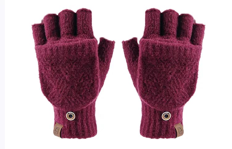 AAJF Half Finger Warm Flip Cover Diamond Pattern Dual Use Coldproof Thick Knit Gloves Women's 11