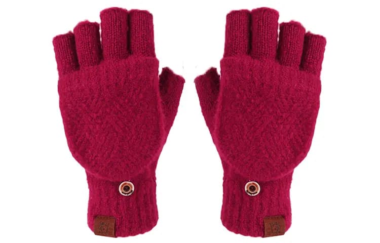 AAJF Half Finger Warm Flip Cover Diamond Pattern Dual Use Coldproof Thick Knit Gloves Women's 7