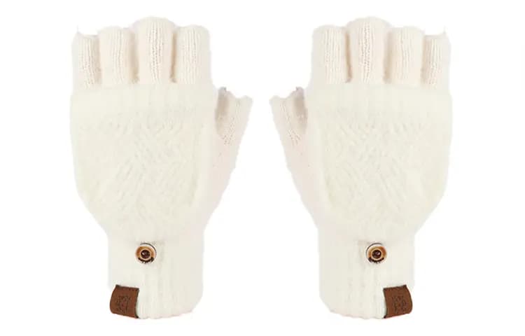 AAJF Half Finger Warm Flip Cover Diamond Pattern Dual Use Coldproof Thick Knit Gloves Women's 4