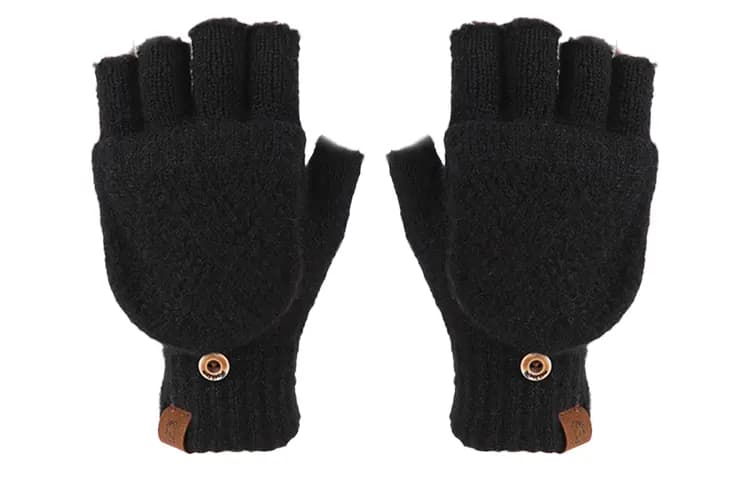 AAJF Half Finger Warm Flip Cover Diamond Pattern Dual Use Coldproof Thick Knit Gloves Women's 3