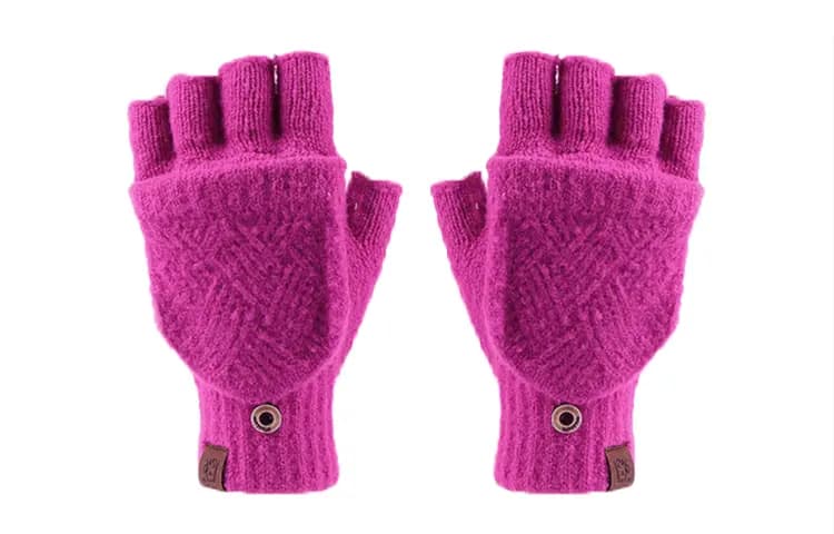 AAJF Half Finger Warm Flip Cover Diamond Pattern Dual Use Coldproof Thick Knit Gloves Women's 12