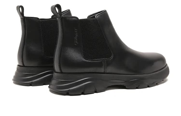 S.T.DUPONT Men's Calfskin Thick Sole Comfortable Classic Trendy Mid-Cut Chelsea Boots 4cm in Black 4