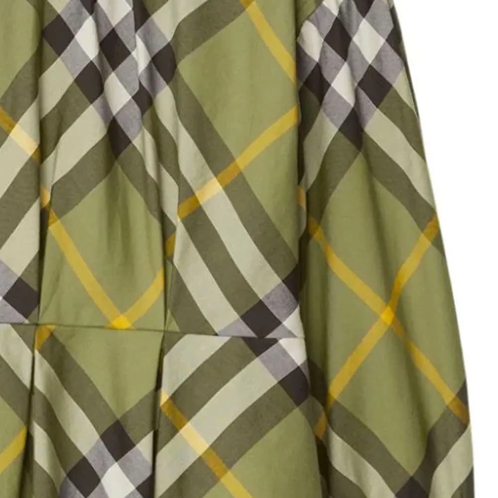 Burberry FW23 Contrast Check A-Line Long Sleeve Dress Kids' Moss Green 5