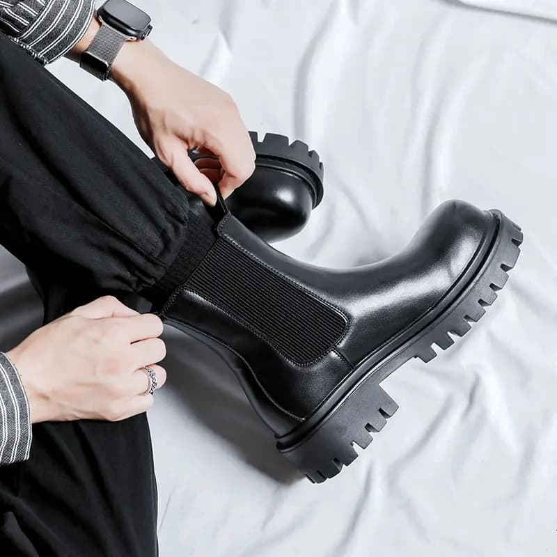 Kaqi Aodi Suede Leather Warm Comfort Slip-Resistant Wear-Resistant Mid-Top Chelsea Boots Men's Black 7