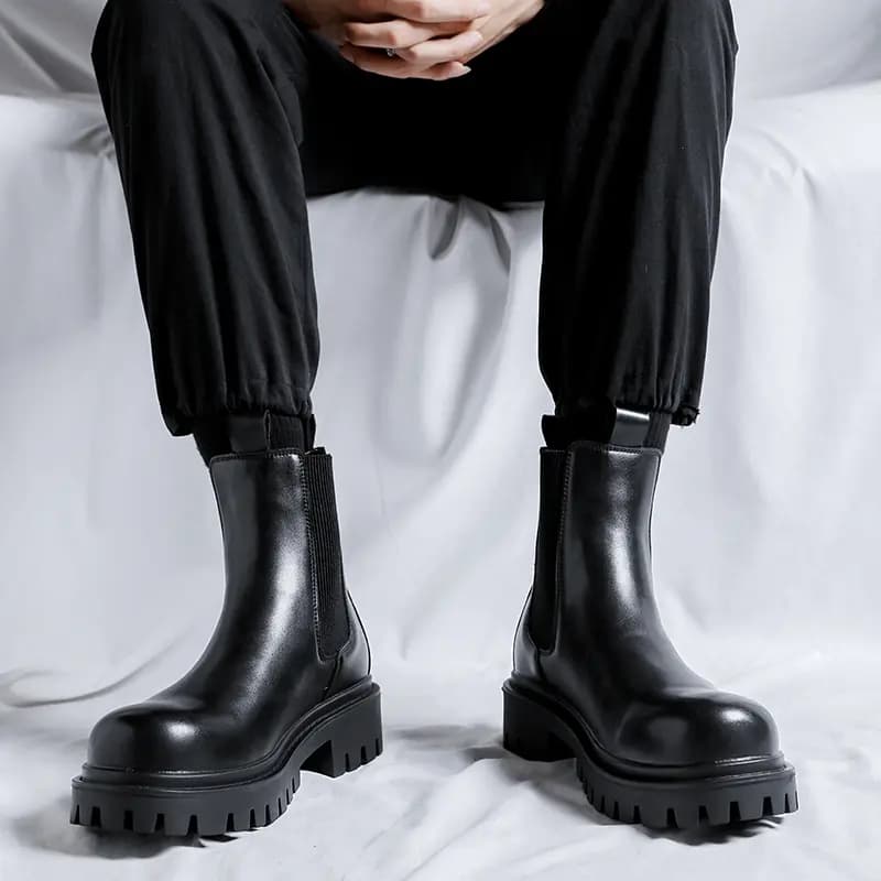 Kaqi Aodi Suede Leather Warm Comfort Slip-Resistant Wear-Resistant Mid-Top Chelsea Boots Men's Black 9
