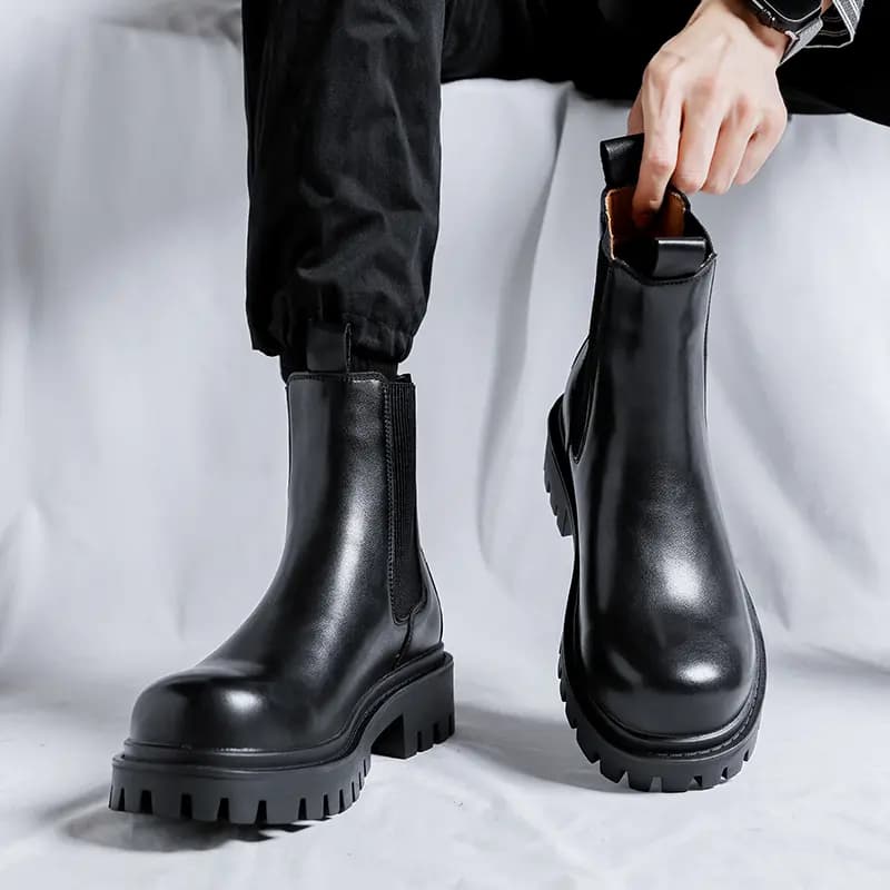 Kaqi Aodi Suede Leather Warm Comfort Slip-Resistant Wear-Resistant Mid-Top Chelsea Boots Men's Black 10