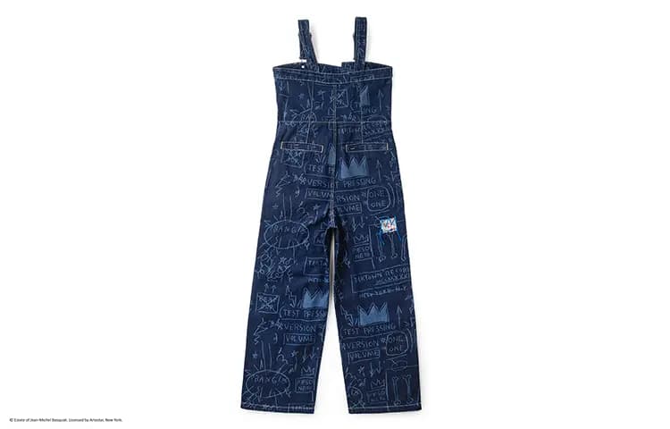 Lee X Basquiat Collaboration SS24 Asymmetrical Front Bib Design All-Over Print Overalls Women's Clear Wash 2