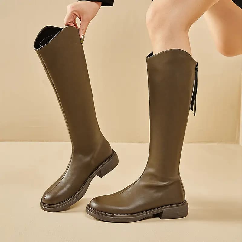 HLA PU Simple Elegant High Boots 3.5cm Women's 8