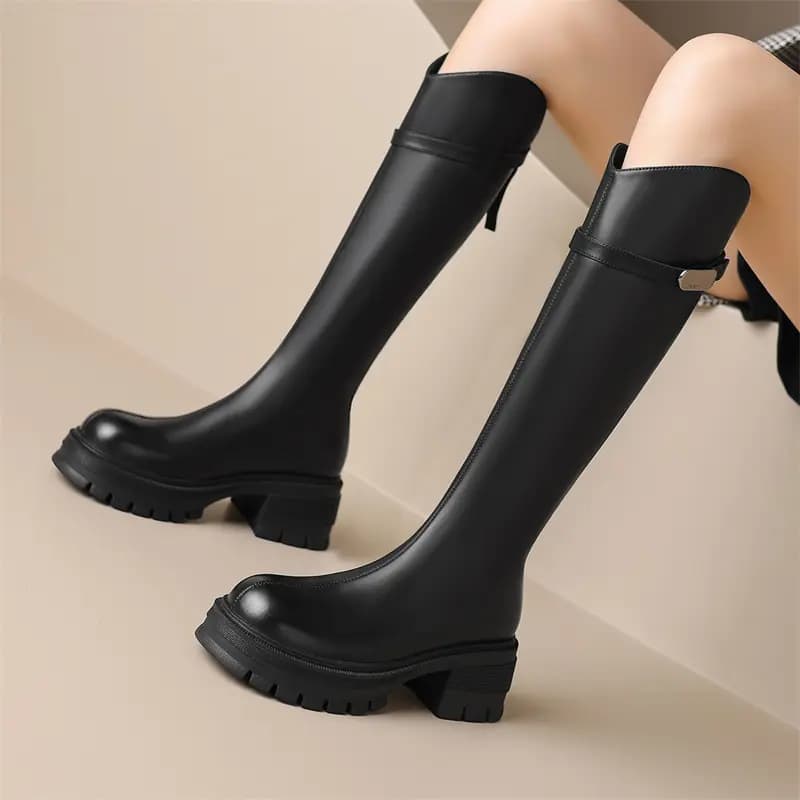 Zhuoshini PU French Style Slimming High Boots Women's 4