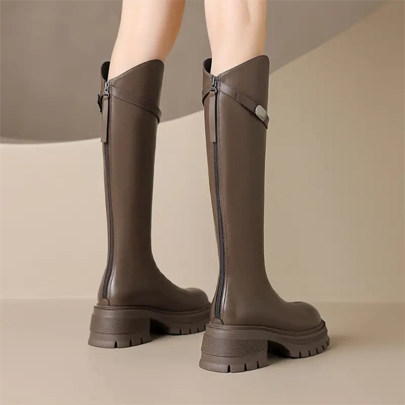 Zhuoshini PU French Style Slimming High Boots Women's 9