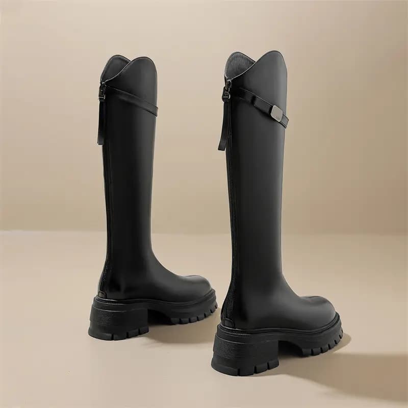 Zhuoshini PU French Style Slimming High Boots Women's 13