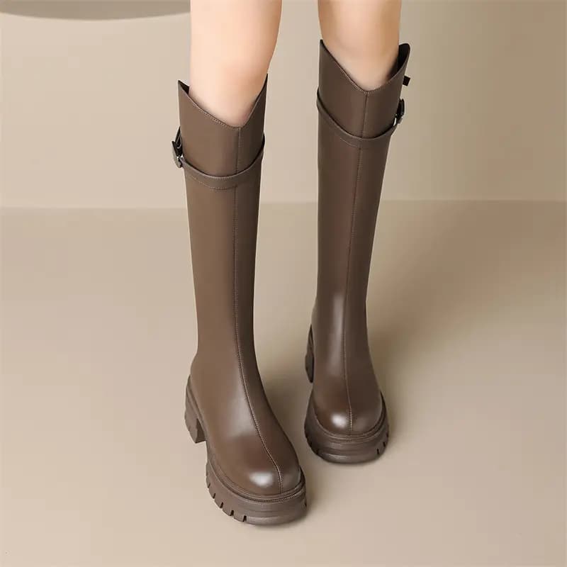 Zhuoshini PU French Style Slimming High Boots Women's 8