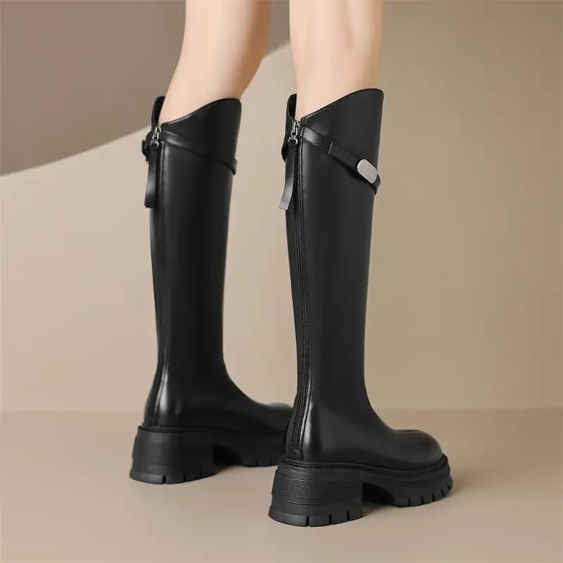 Zhuoshini PU French Style Slimming High Boots Women's 5
