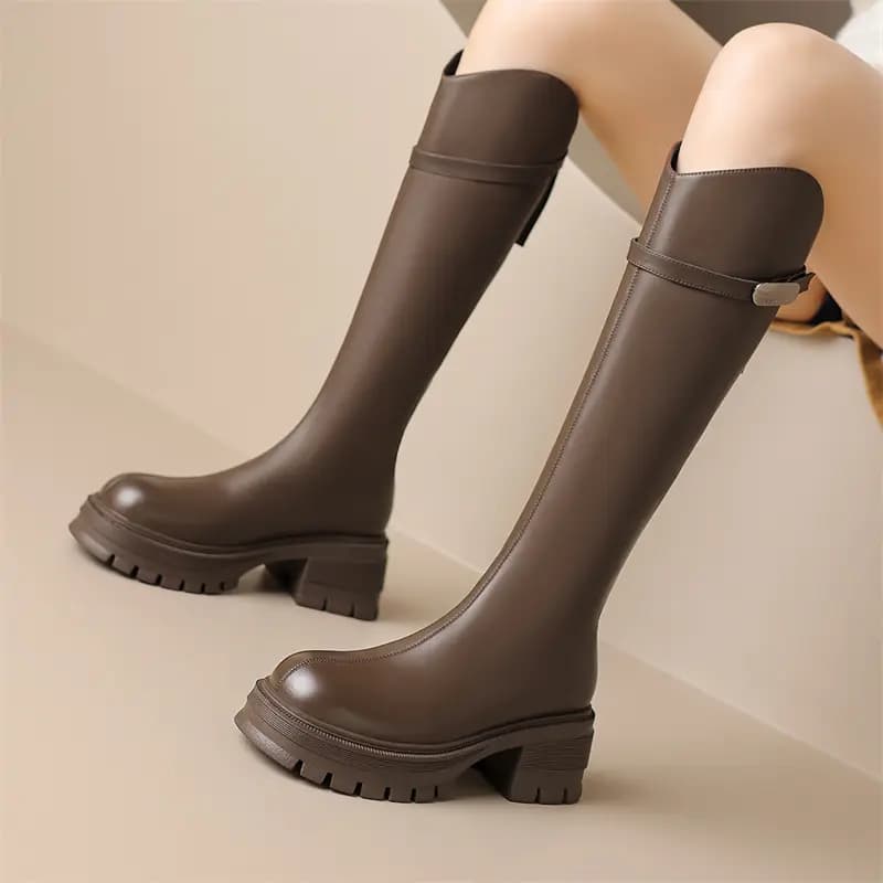 Zhuoshini PU French Style Slimming High Boots Women's 10