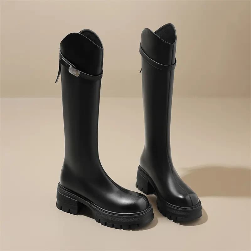 Zhuoshini PU French Style Slimming High Boots Women's 12