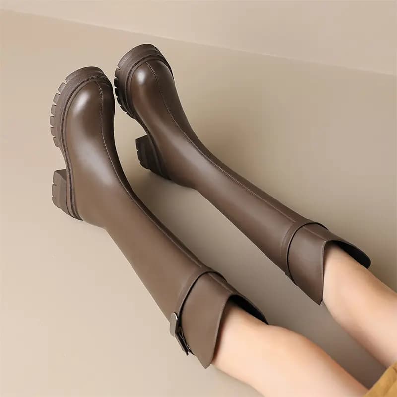 Zhuoshini PU French Style Slimming High Boots Women's 7