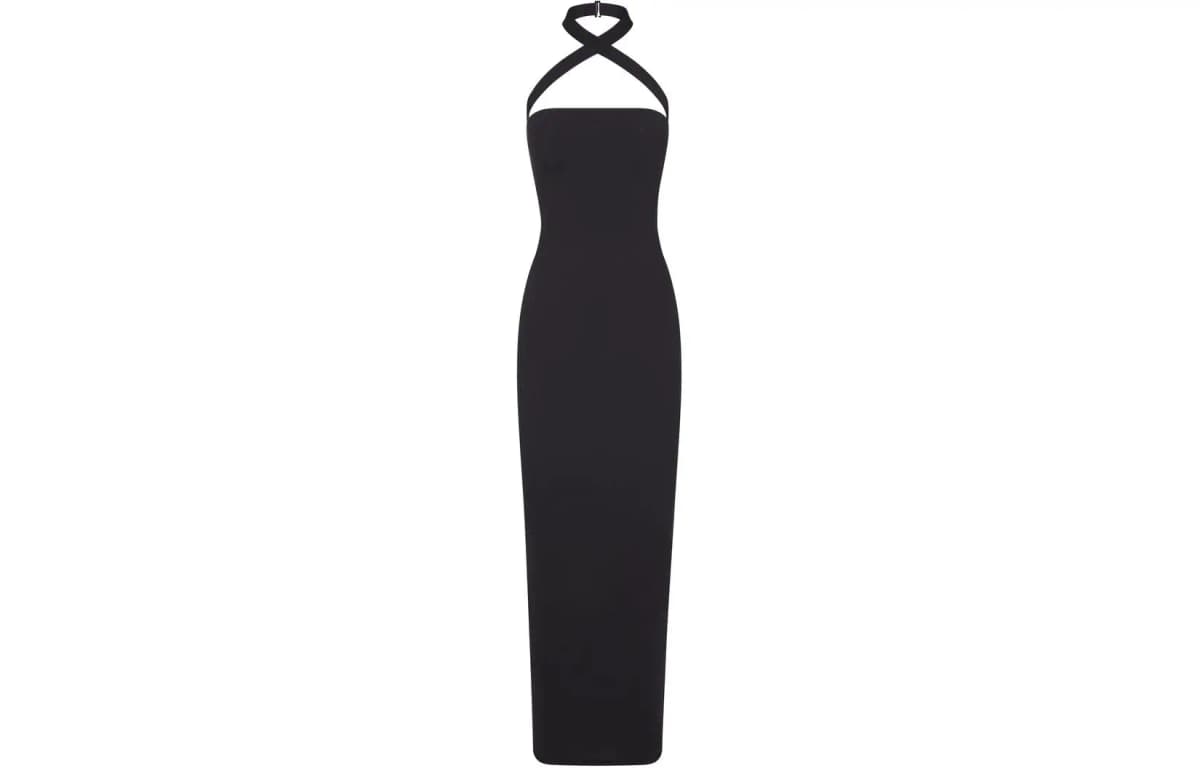 SKIMS FITS EVERYBODY WRAP LONG SLIP DRESS Qadın Don Onyx