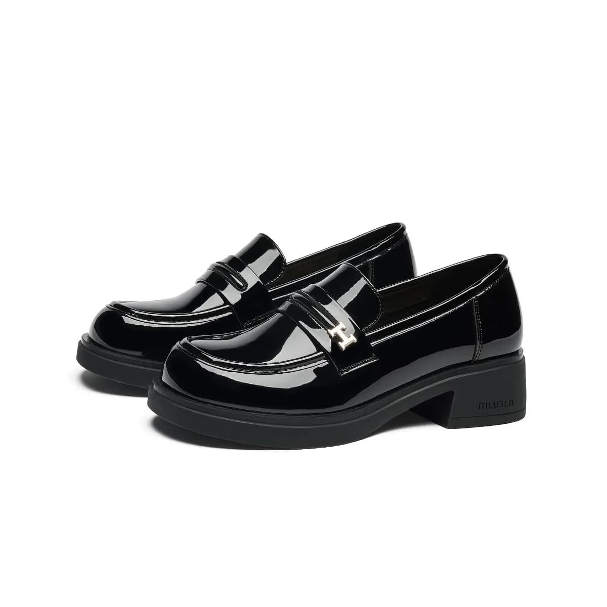 GEMEIQ Round Toe Shallow Mouth Comfortable Versatile Chunky Heel Wear-Resistant Loafers 4.2cm Women's 10