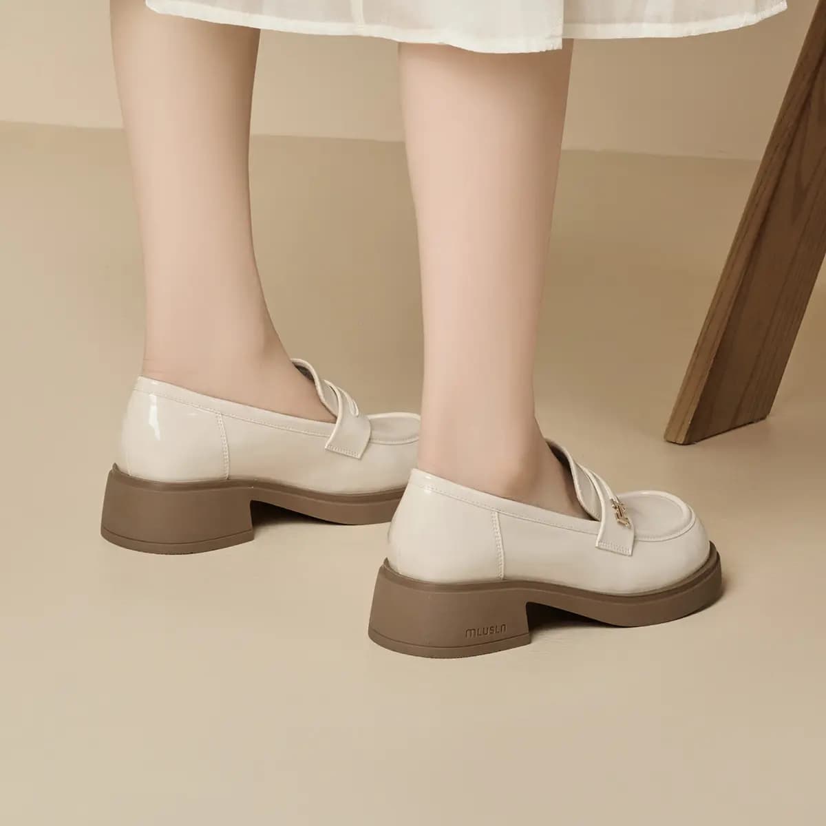 GEMEIQ Round Toe Shallow Mouth Comfortable Versatile Chunky Heel Wear-Resistant Loafers 4.2cm Women's 12