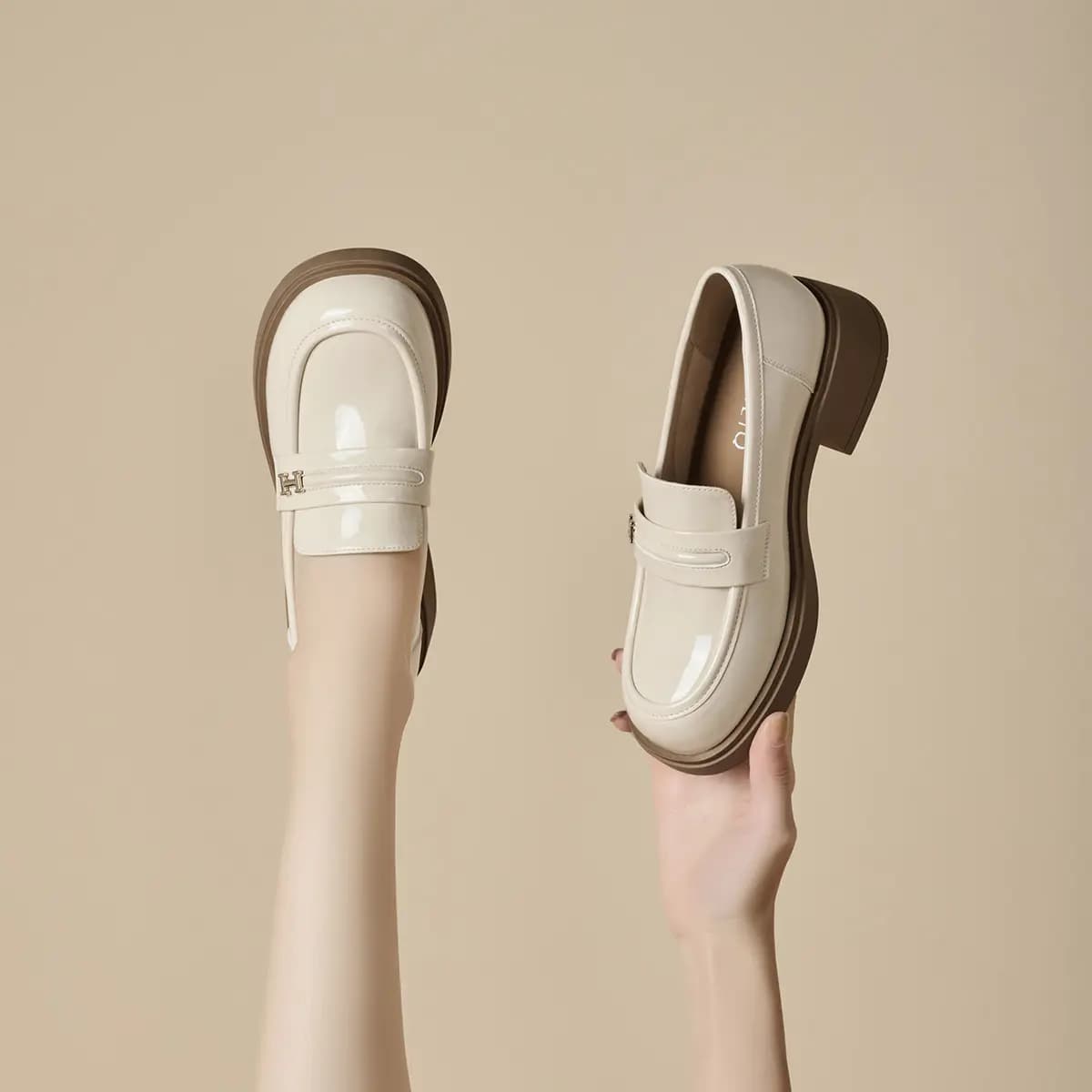 GEMEIQ Round Toe Shallow Mouth Comfortable Versatile Chunky Heel Wear-Resistant Loafers 4.2cm Women's 11