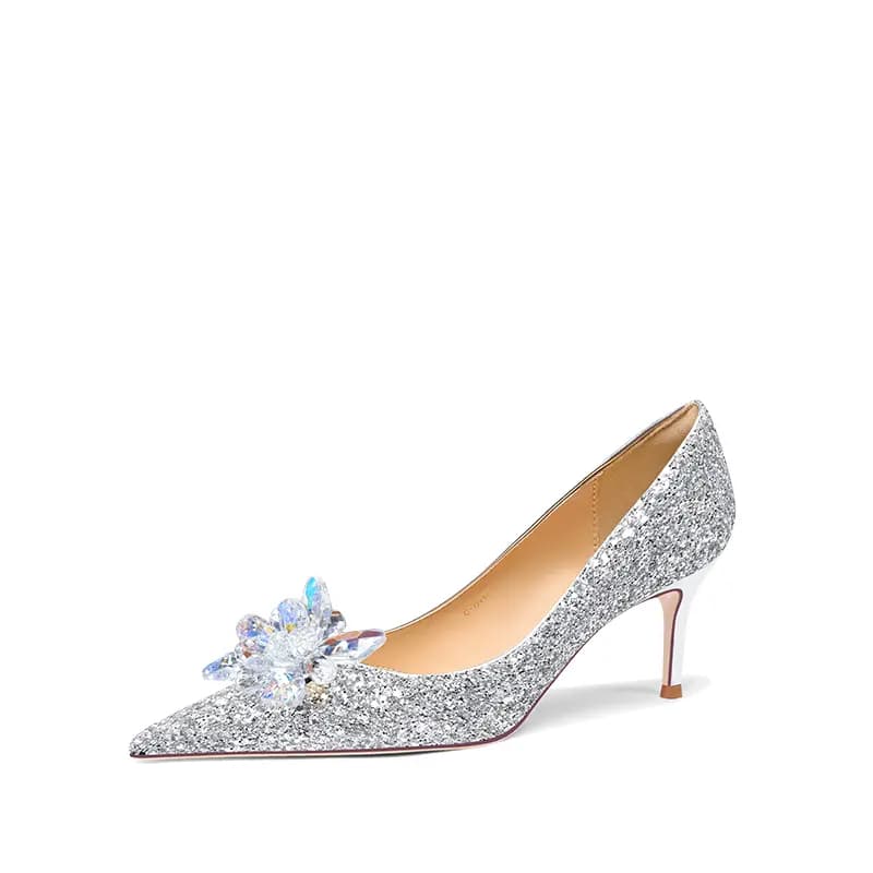 Holy Rose Sequin Fabric French Crystal Stiletto Heels 10cm Women's 6