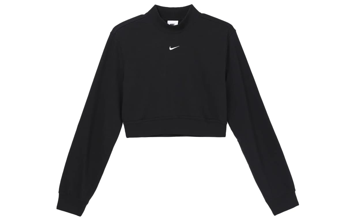 Nike Solid Logo Half-Zip Mock Neck Qadın Crop Top Qara