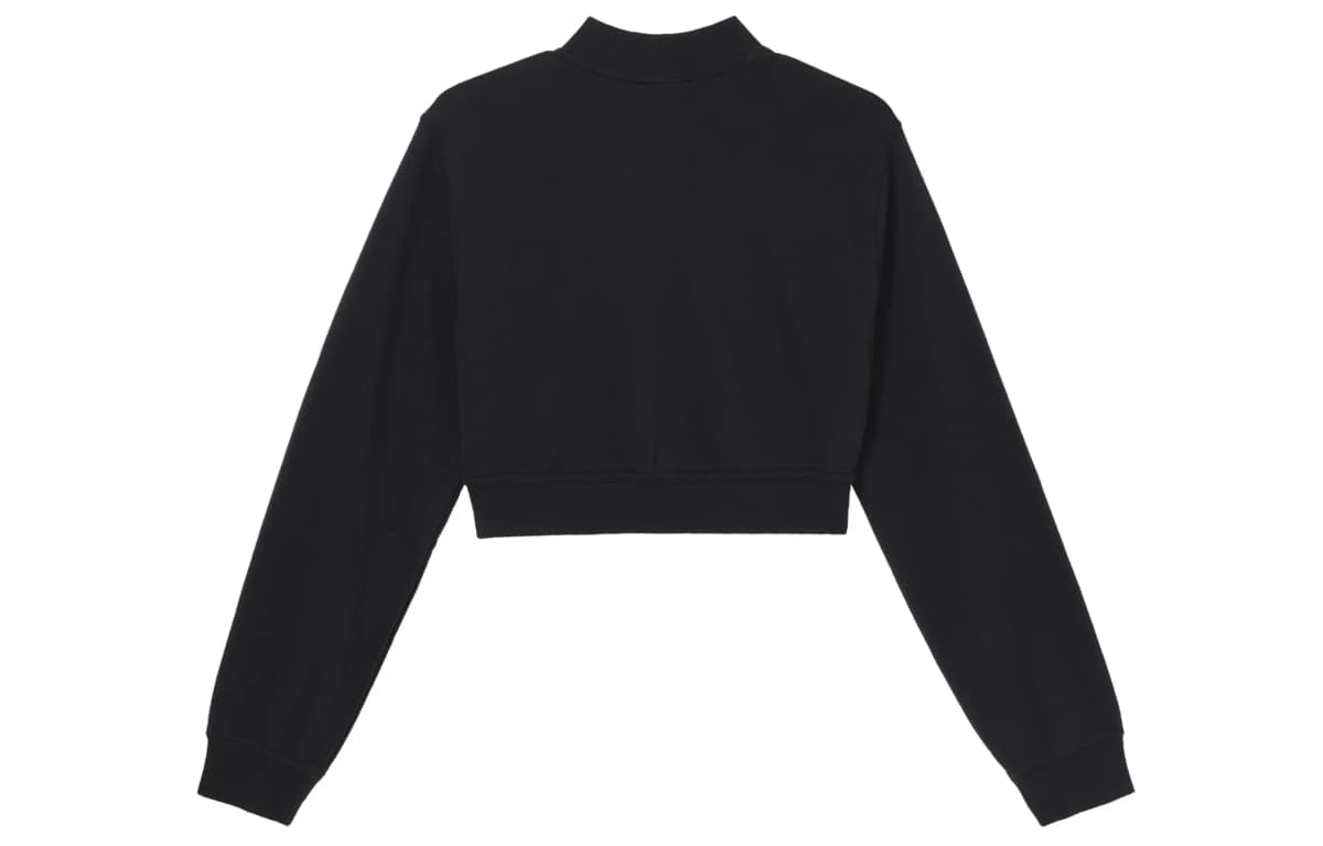 Nike Solid Logo Half-Zip Mock Neck Long Sleeve Cropped Top Women's Black 2