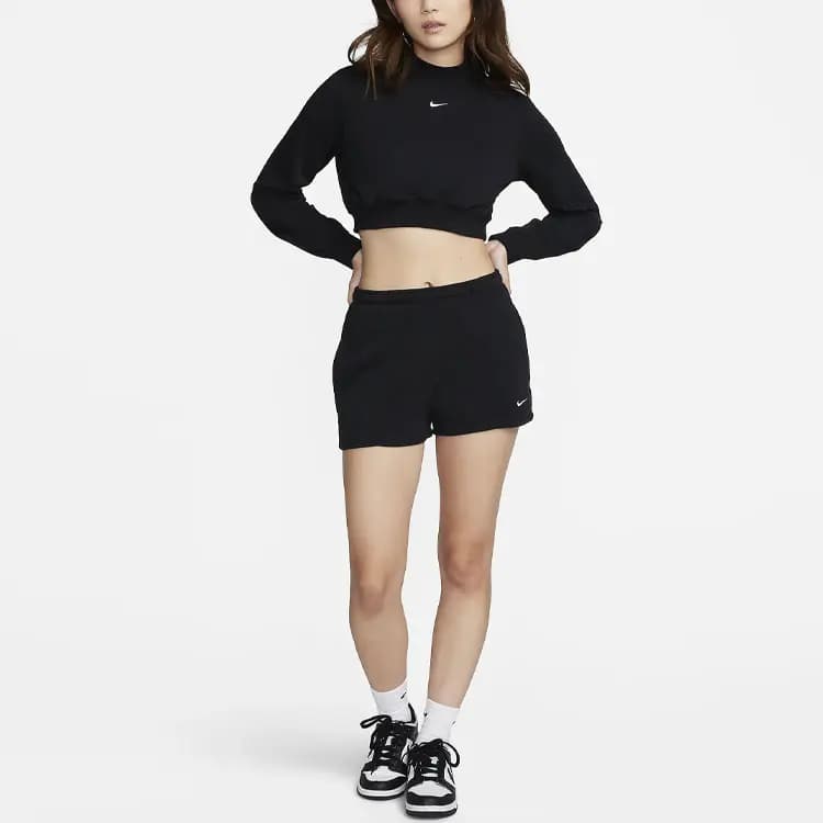 Nike Solid Logo Half-Zip Mock Neck Long Sleeve Cropped Top Women's Black 3