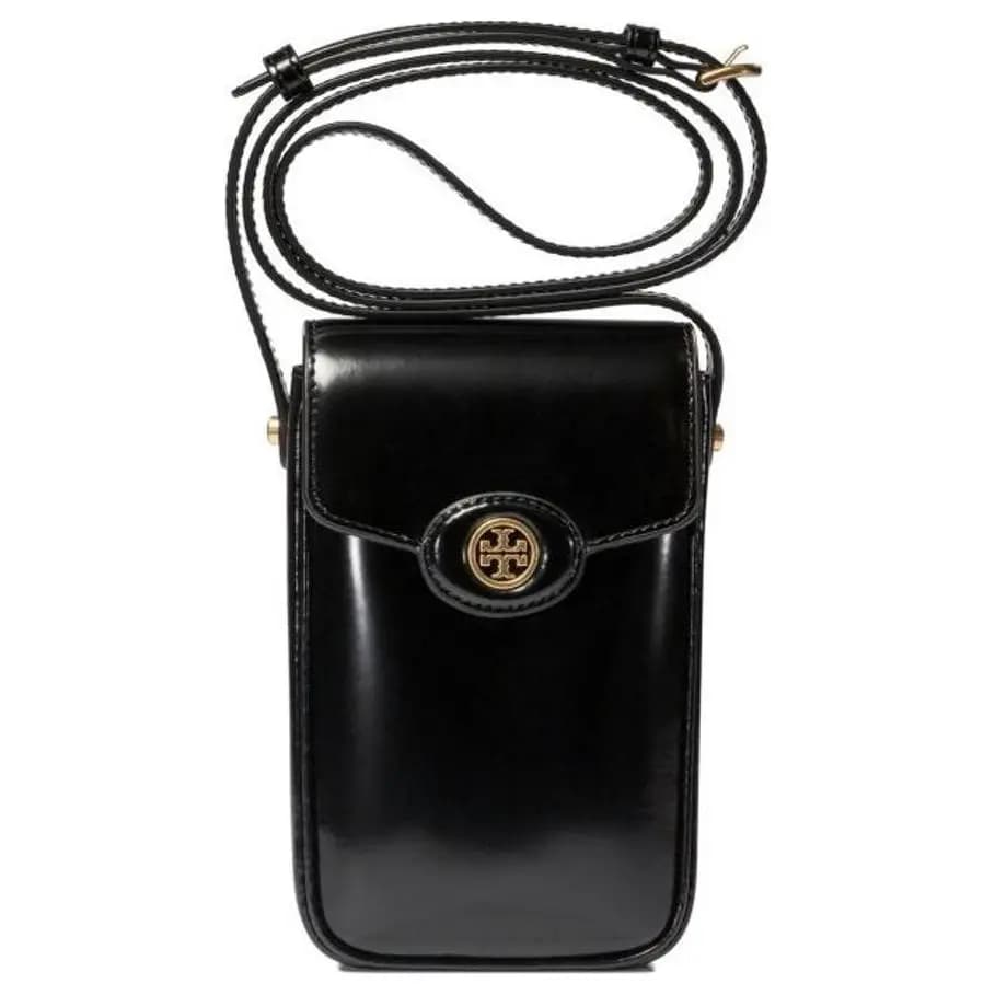 TORY BURCH Robinson Patent Dəri Qadın Çiyinüstü Telefon Çantası Qara
