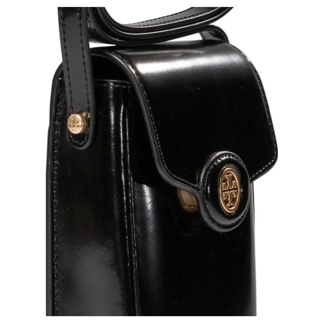 TORY BURCH Robinson Patent Dəri Qadın Çiyinüstü Telefon Çantası Qara 4