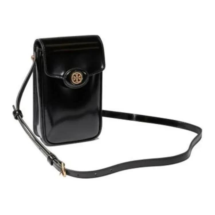 TORY BURCH Robinson Patent Dəri Qadın Çiyinüstü Telefon Çantası Qara 2