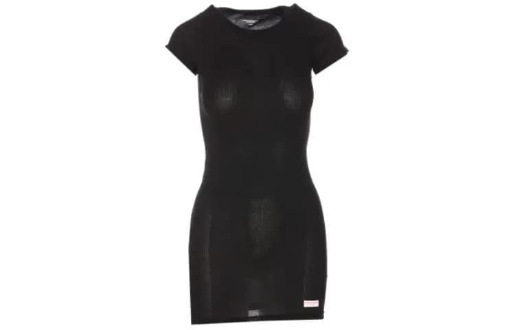 Alexander Wang Slim Fit Cropped Round Neck Short Sleeve Dress Women's Black