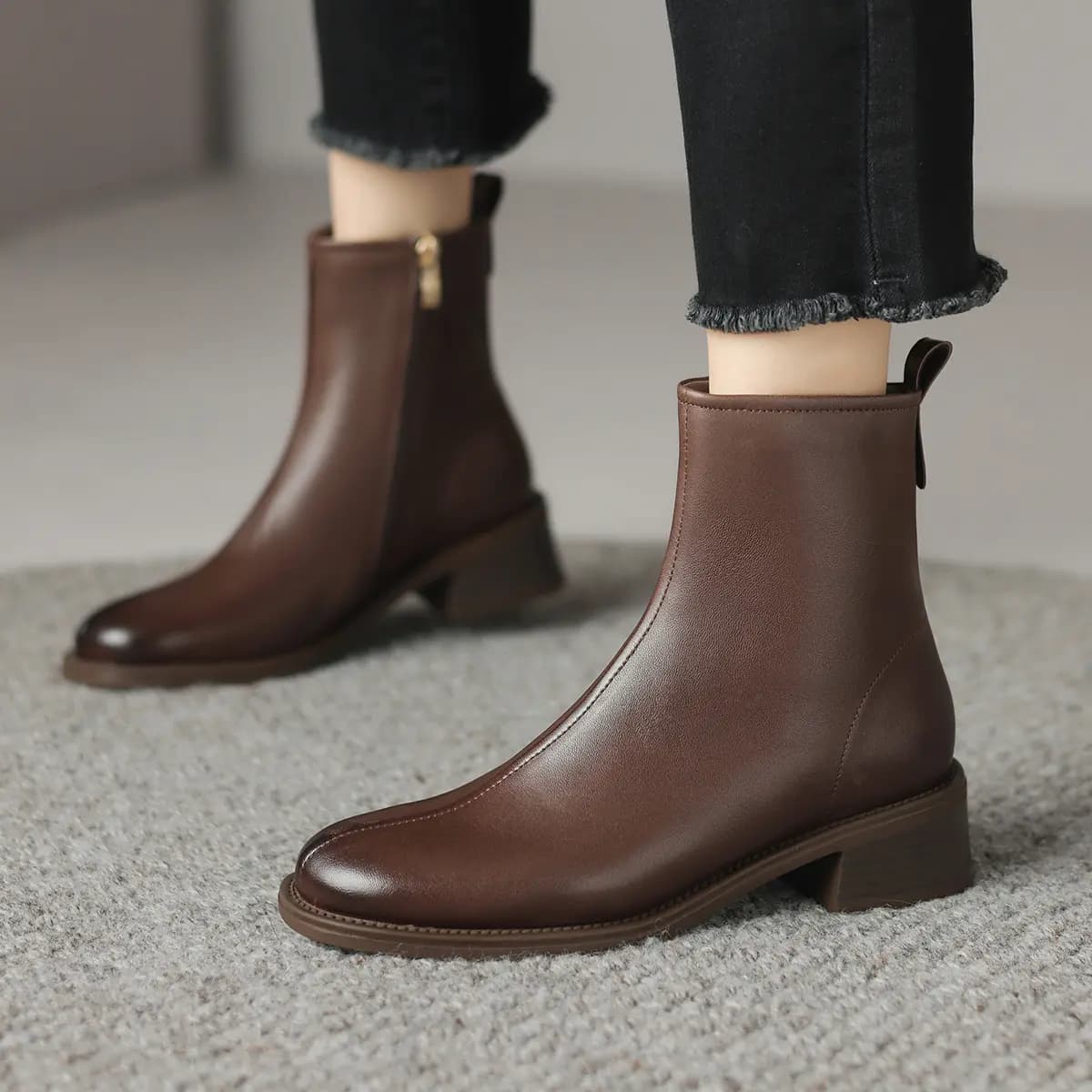D:FUSE SCANDINAVIA Leather Lambskin Vintage Comfort Commute Casual Short Boots 4.5cm Women's 20